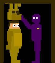 FNaF4 - Minijuegos (Hombre Morado colocando a un empleado en un traje de Spring Bonnie).gif
