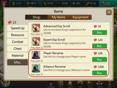 Player Rename and Alliance Rename