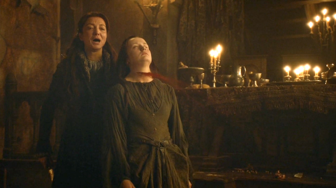The Rains Of Castamere Episode Thrones Wiki Fandom Catelyn Kills Walder Frey S Wife The Lady Joyeuse Moments Before Being Killed Herself