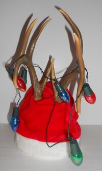 Gemmy SANTA CLAUS HAT with LIGHTED ANTLERS Funny for Christmas 2001 in Box 6