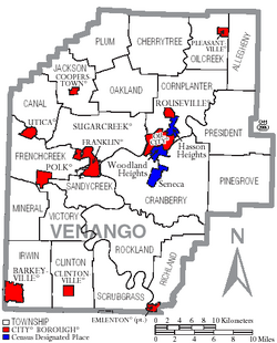Map of Venango County Pennsylvania With Municipal and Township Labels