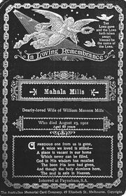 Mahala mills memorial card