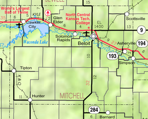 Map of Mitchell Co, Ks, USA
