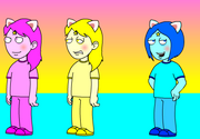 Pink, yellow, blue in human forms