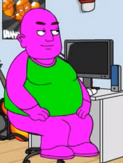 Barney on his computer