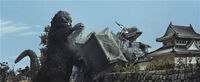 Godzilla wrecking Nagoya Castle