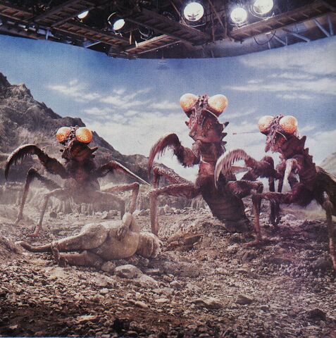 File:SOG - Baby Minilla and Kamacuras Trio On Set.jpg
