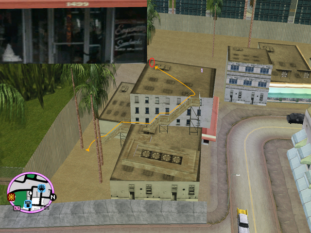 File:GTAVC HiddenPack 77 SW Corner roof of 1499 Bakery+expresso+Sandwiches in SW Little Havana.png