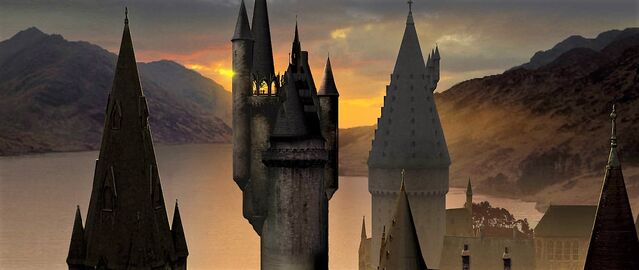 File:HogwartsCastle WB F6 HogwartsTowerAtSunset Illust 100615 Land.jpg