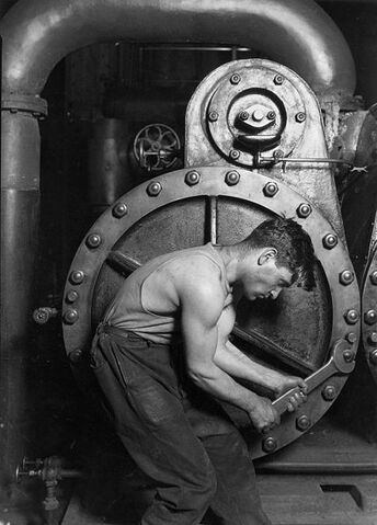 File:431px-Lewis Hine Power house mechanic working on steam pump.jpg