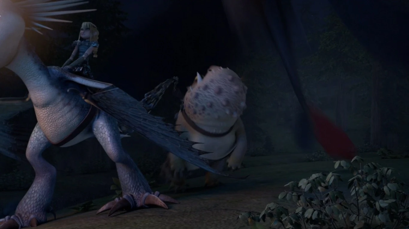 Image Astrid and Stormfly sending fire at the flightmare while Hiccup