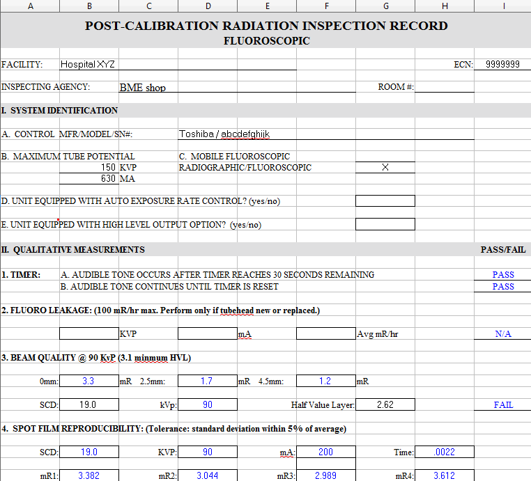 Post Calibration Radiation Inspection (Fluoroscopic) HTM Wiki