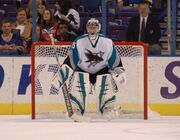 Vesa Toskala standing in front of his net