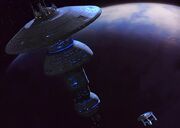 USS Enterprise approaches Earth Spacedock