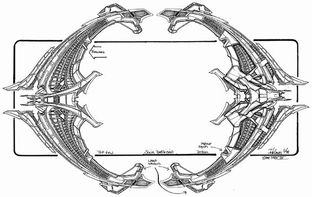 File:Son'a battle cruiser finalized May 1998 orthographic views by John Eaves.jpg