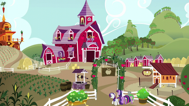 File:Twilight, Rarity, and Spike enter Sweet Apple Acres S6E10.png