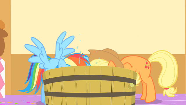 File:Applejack and Rainbow Dash dunking their head into the water S1E25.png