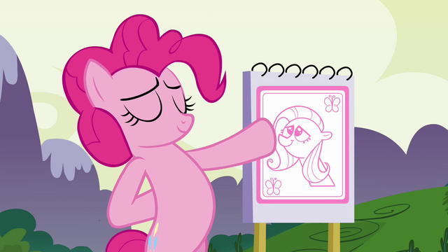 File:Pinkie Pie showing a drawing of Fluttershy S3E03.png