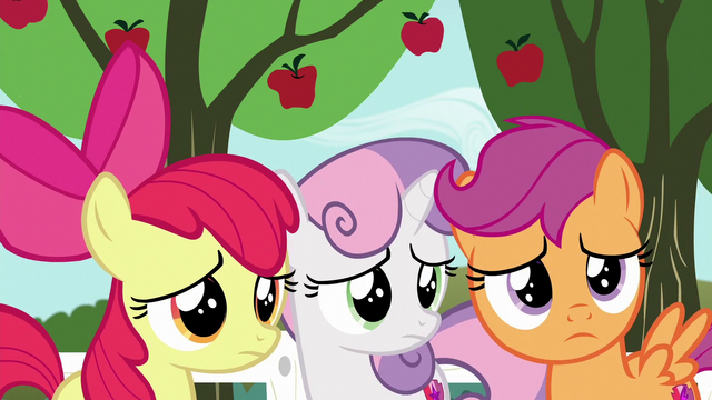 File:Cutie Mark Crusaders watch Gabby leave S6E19.png