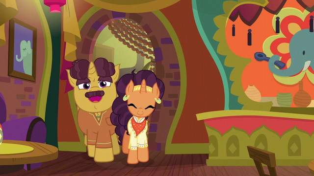 File:Coriander and Saffron welcoming ponies to The Tasty Treat S6E12.png