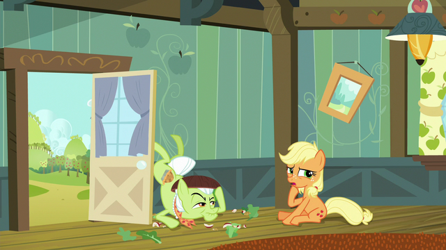 File:Young Applejack "I didn't see ya there" S6E23.png