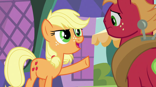 File:Young Applejack "you bein' quiet" S6E23.png