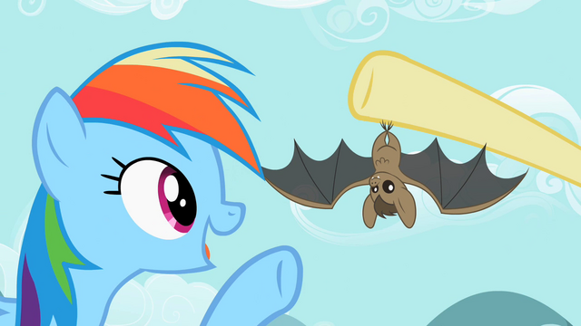 File:Rainbow Dash pointing at the bat S2E07.png