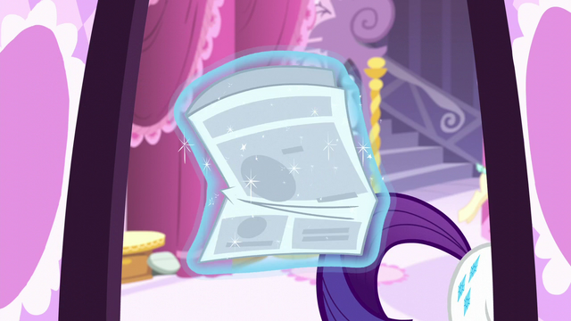 File:Rarity walks away from the entrance with the newspaper S6E9.png