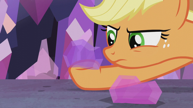 File:Applejack looks closely at crystal rock S5E20.png