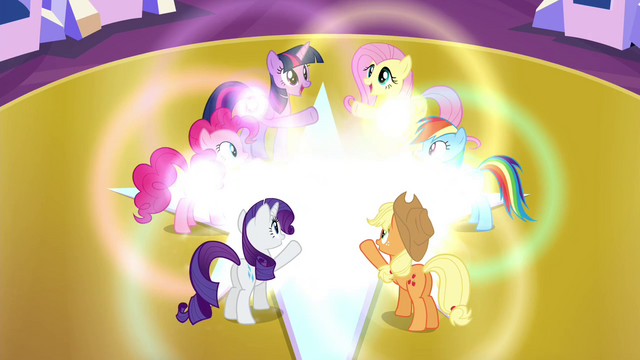 File:Mane 6 starting to glow S4E26.png