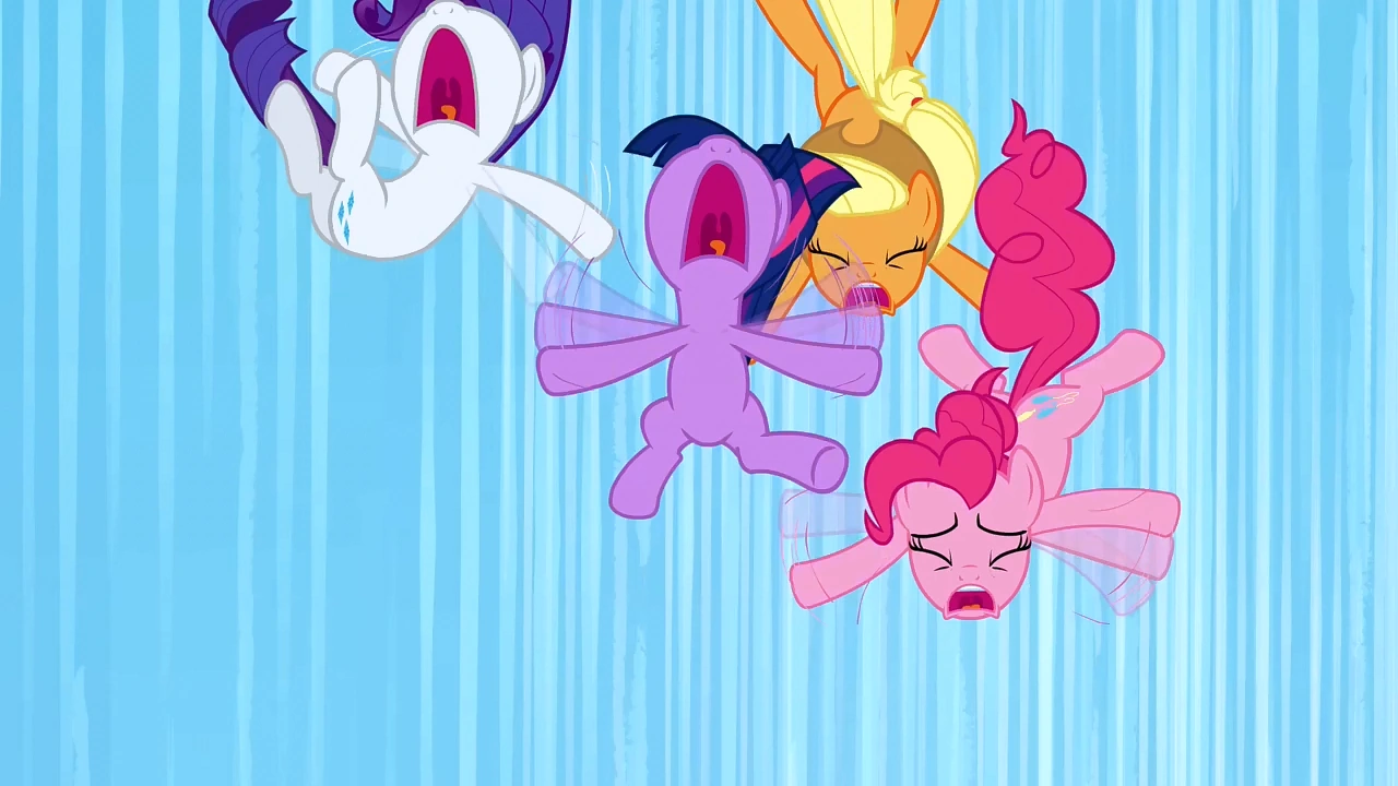 Image - Twilight, Pinkie, Applejack, and Rarity falling 