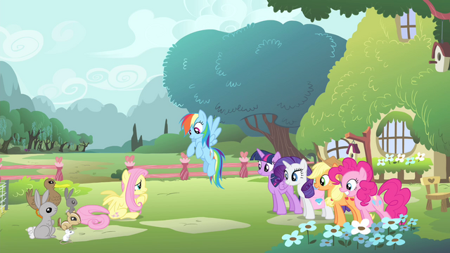 File:Fluttershy's friends looking at Fluttershy S4E14.png