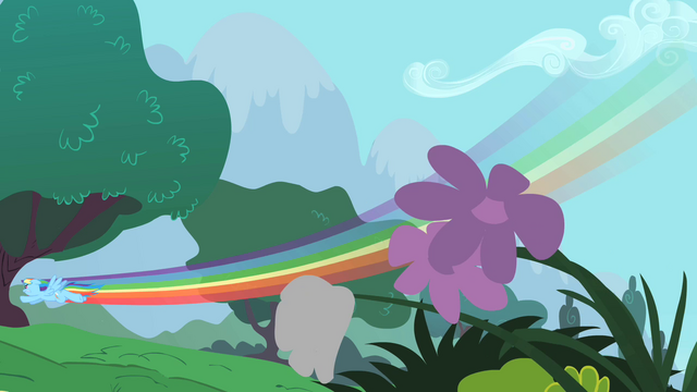 File:Rainbow Dash flying by some flowers S1E16.png
