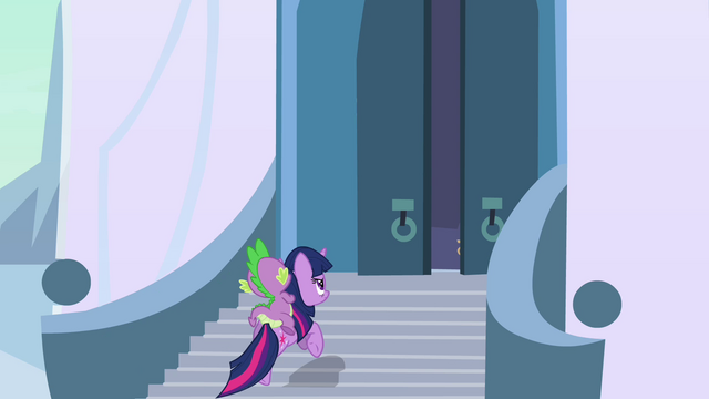 File:Twilight and Spike approaching the doors S3E2.png