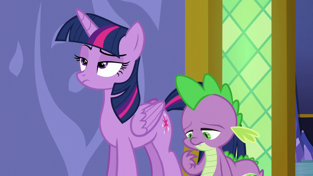 File:Twilight Sparkle rolls her eyes at Spike S6E22.png