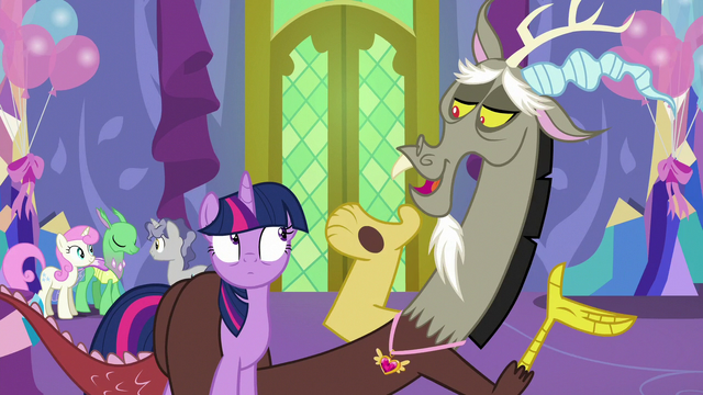 File:Discord appears curled around Twilight S7E1.png
