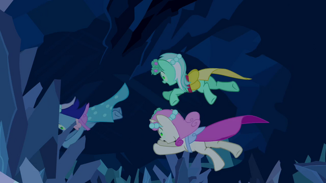 File:Minuette, Lyra Heartstrings and Twinkleshine jump after the bouquet S2E26.png