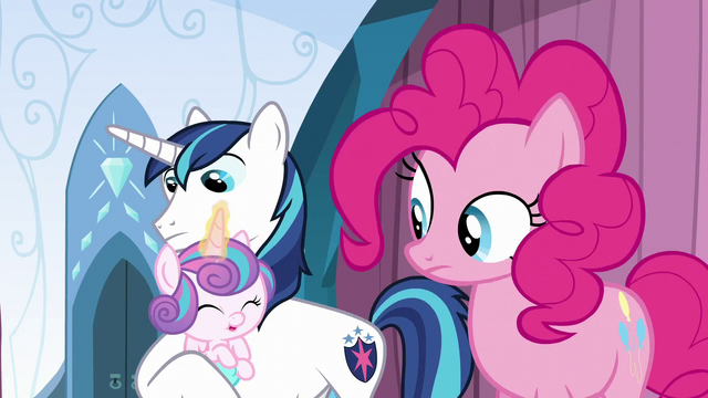 File:Pinkie looks at Flurry Heart using her magic S6E2.png