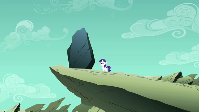 File:Filly Rarity looking up at the rock S1E23.png