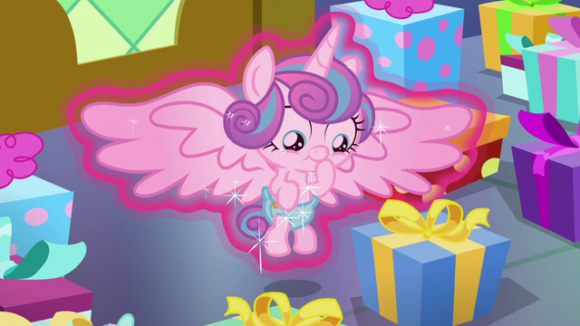 File:Flurry Heart looking at her many presents S7E3.png
