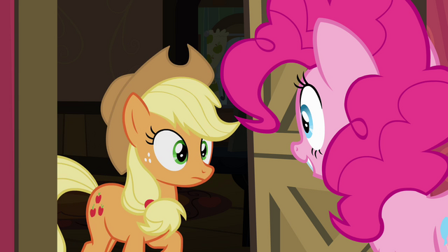 File:Pinkie Pie at Applejack's doorstep S4E09.png