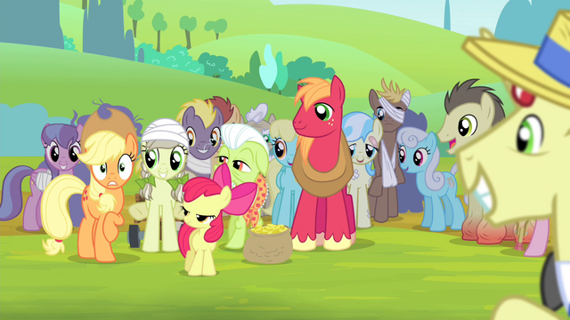 File:Ponies smiling at Applejack S4E20.png