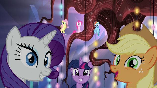 File:Mane Six pleased to see Cadance and Shining Armor S5E19.png