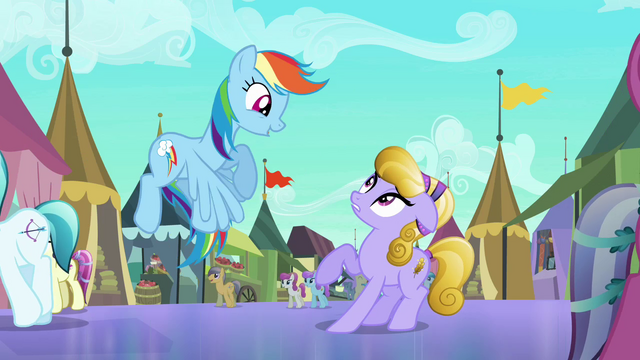 File:Rainbow Dash accosting Amber Waves S3E01.png