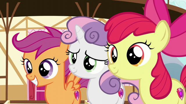 File:Cutie Mark Crusaders happy for Tender Taps S6E4.png