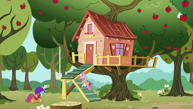 File:Sweetie Belle and Scootaloo return to the clubhouse S6E4.png