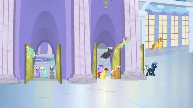 File:Ponies leaving the factory for lunch hour S5E5.png