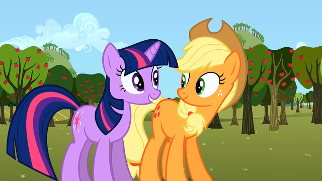 File:Twilight Applejack happy S02E15.png