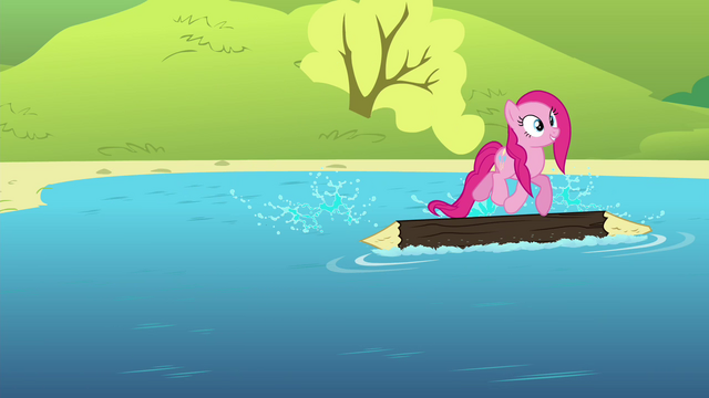 File:Pinkie Pie on a log floating on a lake S4E18.png