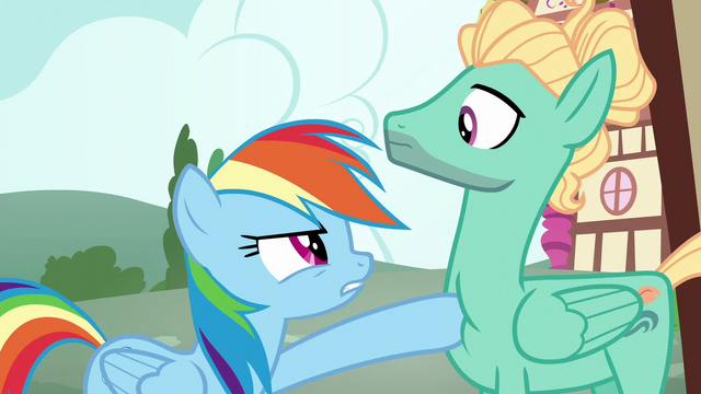 File:Rainbow poking Zephyr with her hoof S6E11.png